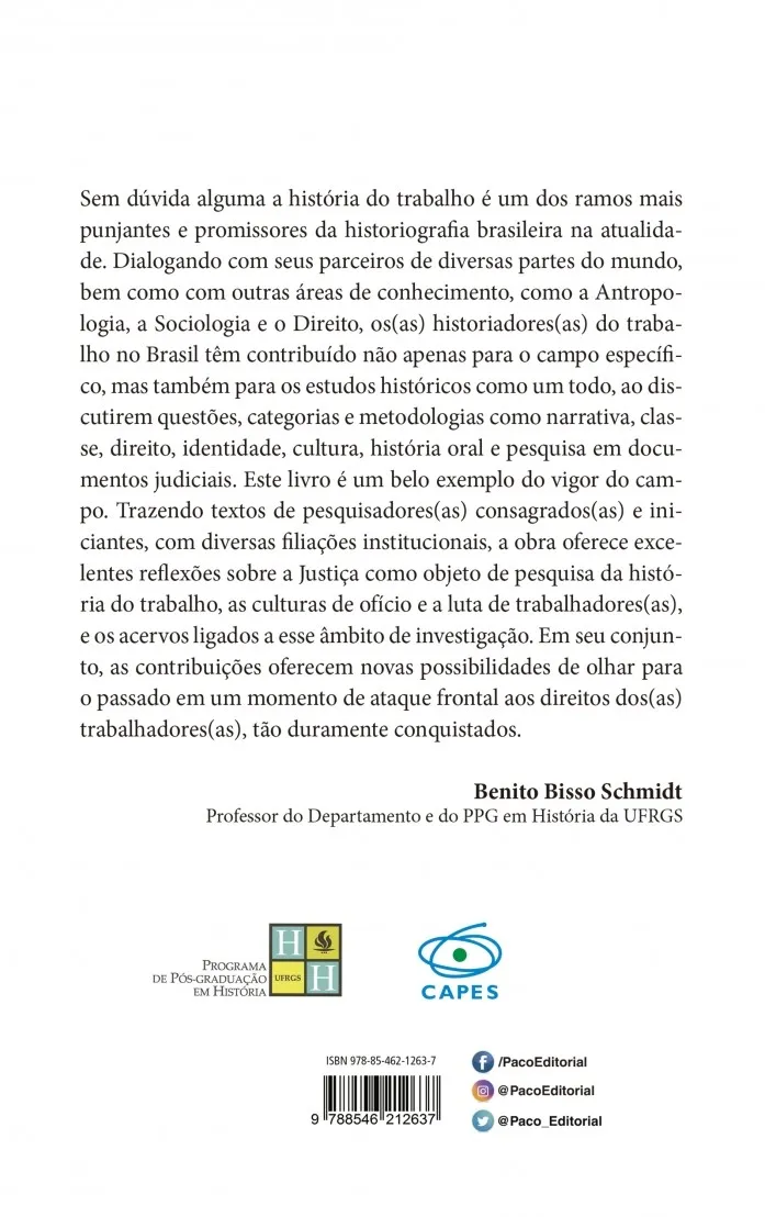 História do Trabalho Revisitada: Justiça, Ofício, Acervos História do Trabalho Revisitada Quarta Capa