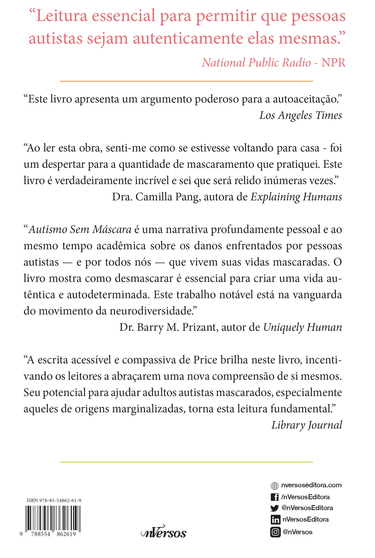Autismo sem máscara: Uma jornada de autodescoberta e aceitação Autismo sem máscara Quarta Capa