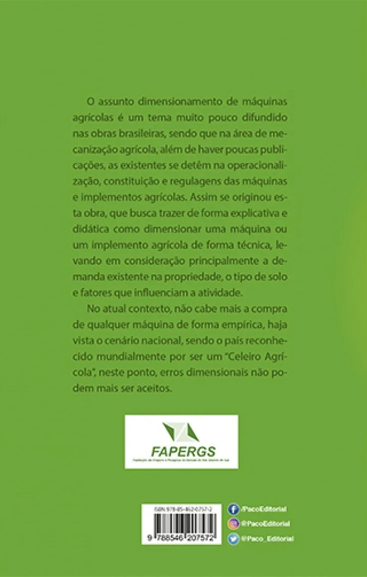 Dimensionamento e planejamento de máquinas e implementos agrícolas Dimensionamento e planejamento de máquinas e implementos agrícolas Quarta Capa