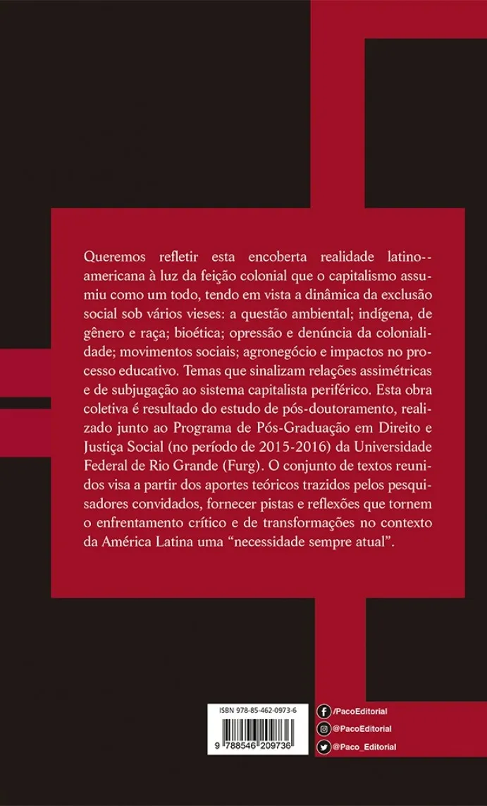 Pensamento latino-americano e justiça social: Perspectivas críticas Pensamento latino-americano e justiça social Quarta Capa