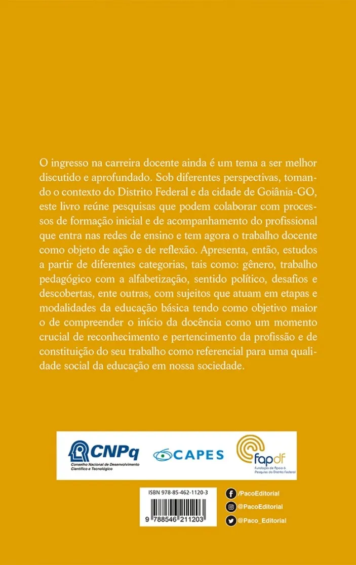 O professor iniciante: sentidos e significado do trabalho docente O professor iniciante Quarta Capa