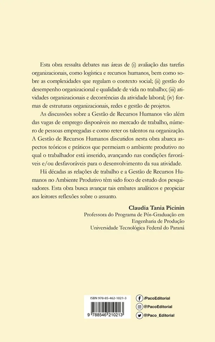 Engenharia organizacional: um enfoque na gestão de recursos humanos para o ambiente produtivo Engenharia organizacional Quarta Capa