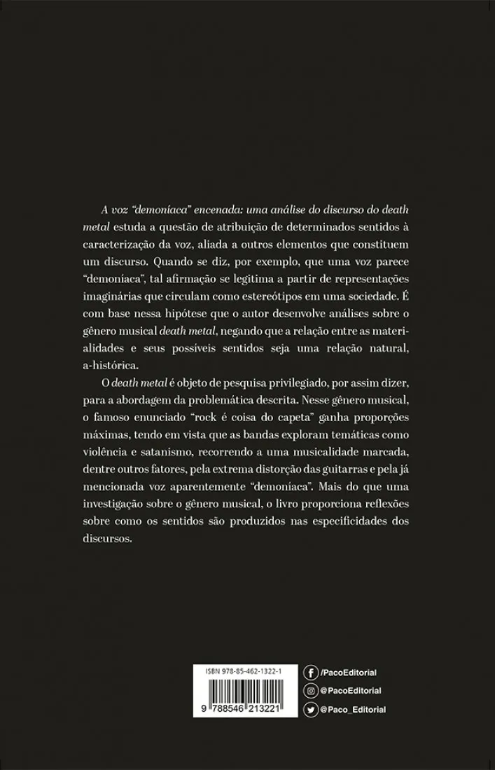 A voz “demoníaca” encenada: uma análise do discurso do death metal A voz “demoníaca” encenada Quarta Capa
