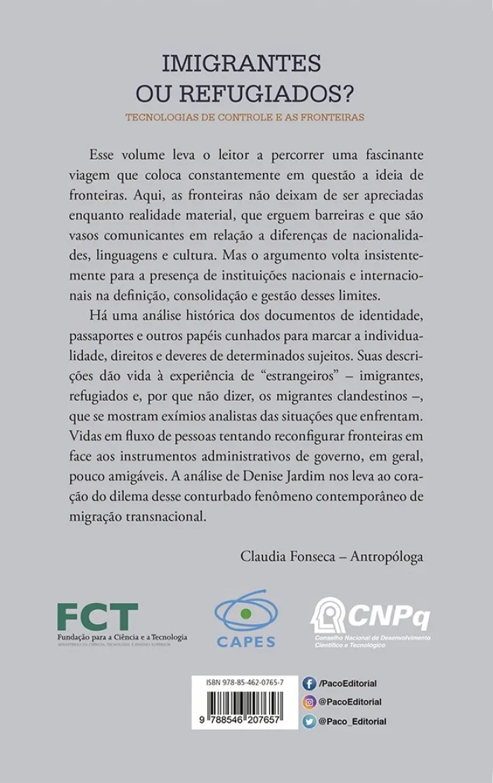 Imigrantes ou refugiados: Tecnologias de controle e as fronteiras Imigrantes ou refugiados Quarta Capa