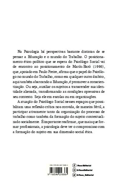Temas em psicologia social: educação e trabalho Temas em psicologia social Quarta Capa