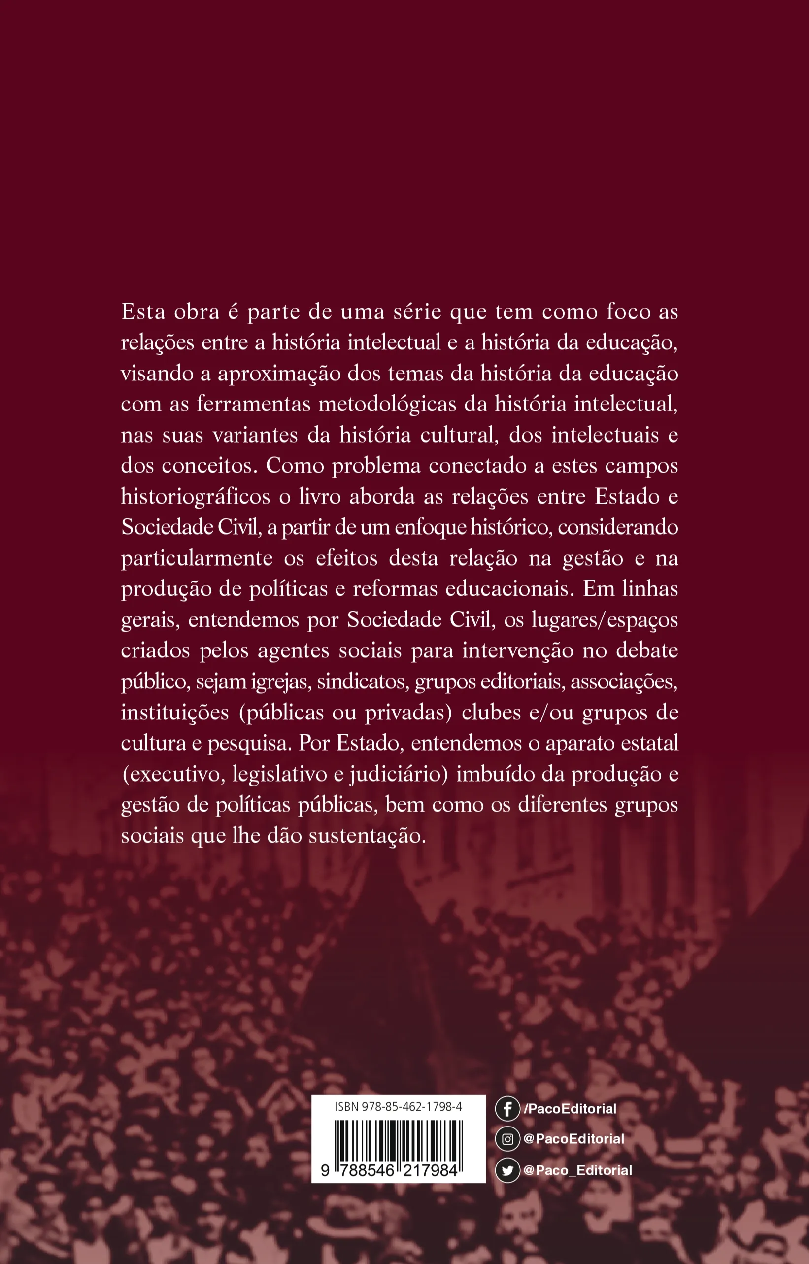 História intelectual e educação: reformas educacionais, estado e sociedade civil História intelectual e educação Quarta Capa