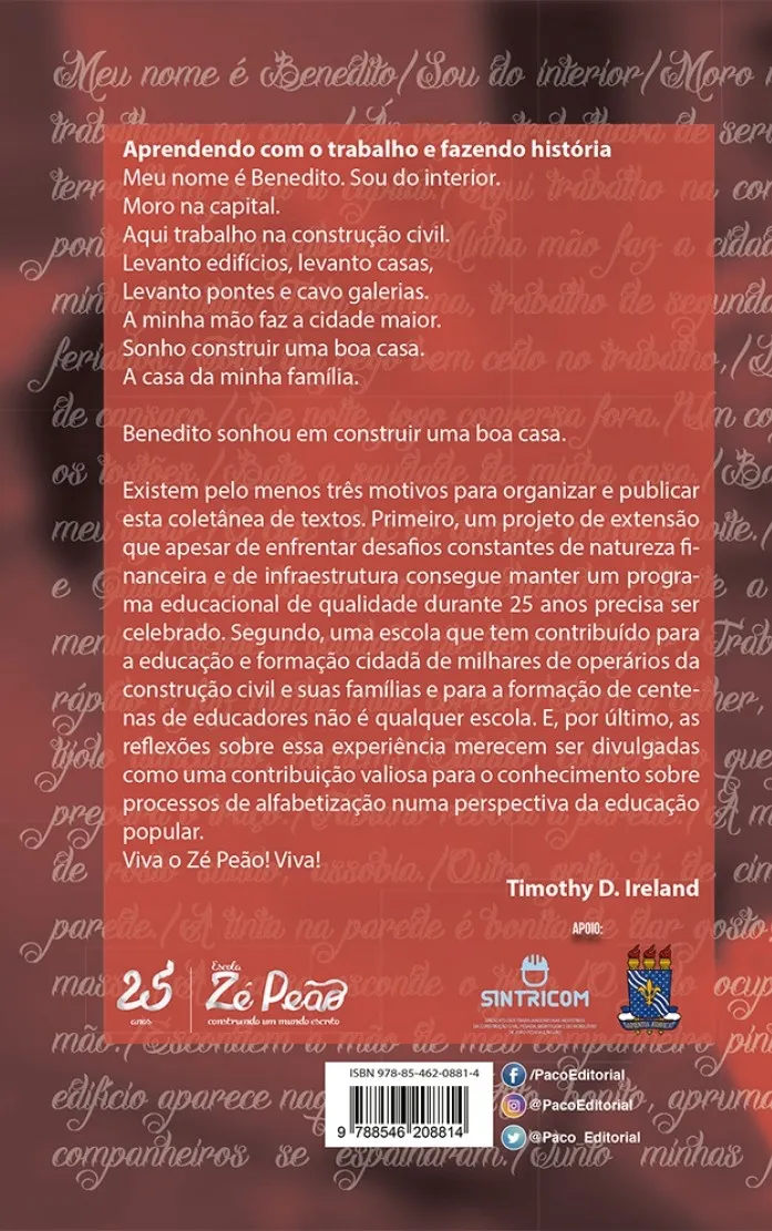 Aprendendo com o trabalho: 25 anos da Escola Zé Peão Aprendendo com o trabalho Quarta Capa