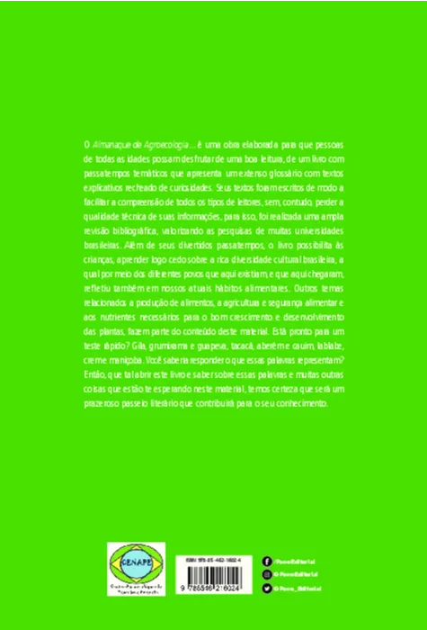 Almanaque de agroecologia: aprender com diversão – Diversidade, história e cultura alimentar Almanaque de agroecologia Quarta Capa