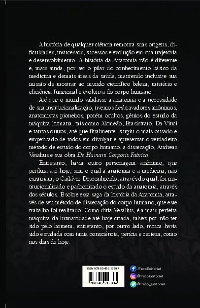 História da anatomia: através da dissecação do corpo humano História da anatomia Quarta Capa