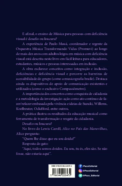 Ensino de música para cegos sem braile: desafio ou loucura? Ensino de música para cegos sem braile Quarta Capa