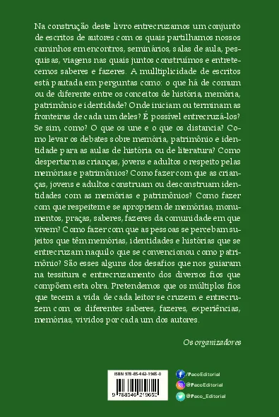 Entrecruzando saberes: histórias, memórias, patrimônios e identidades Entrecruzando saberes Quarta Capa