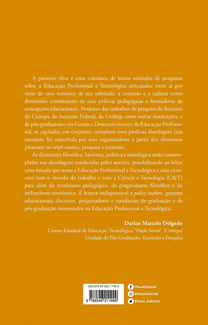 Educação profissional e tecnológica: extensão e cultura Educação profissional e tecnológica Quarta Capa