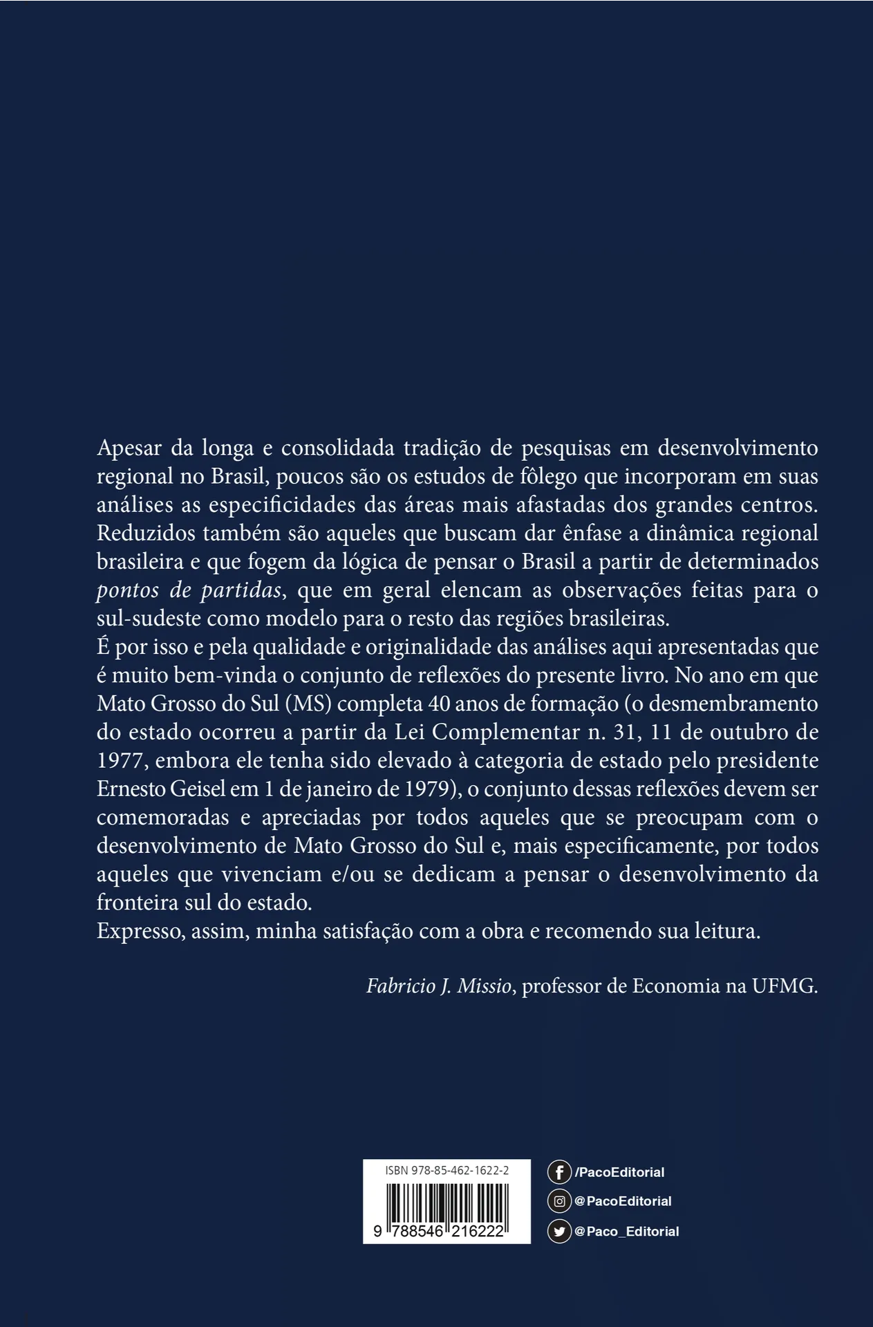 Desenvolvimento regional: fronteira sul-matogrossense em perspectiva Desenvolvimento regional Quarta Capa